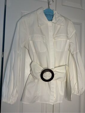 Anne Fontaine Elegant  White Blouse with Detachable Belt Size 40